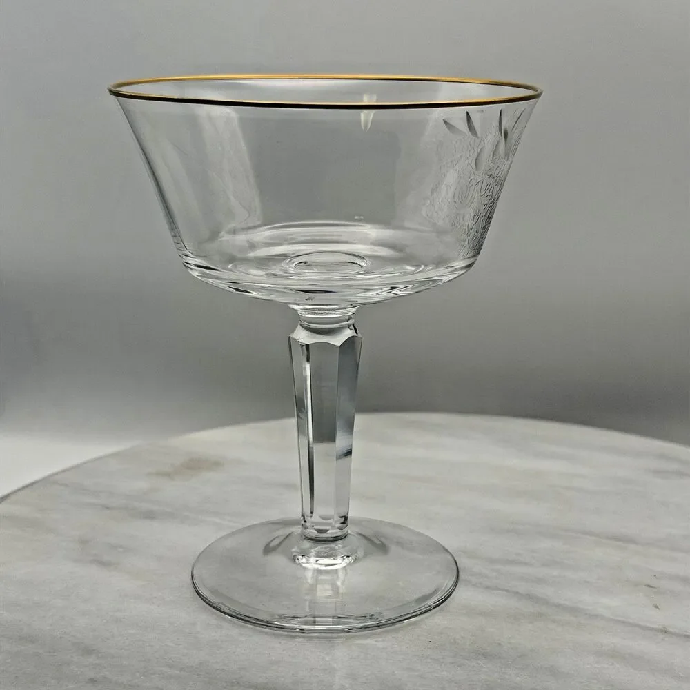Vintage Lenox Autumn Champagne Tall Sherbet Glass Gold Rim Etched 1975-76